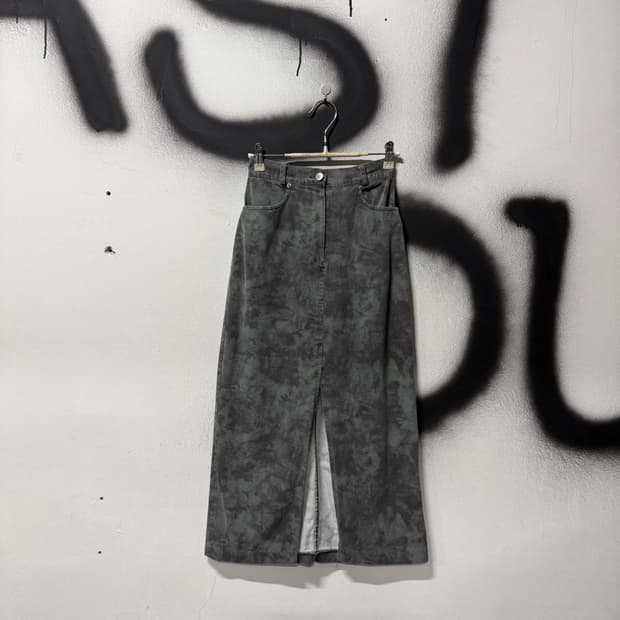 VTG 빈티지 그레이 데님 타이다이 트임 h라인 롱스커트
