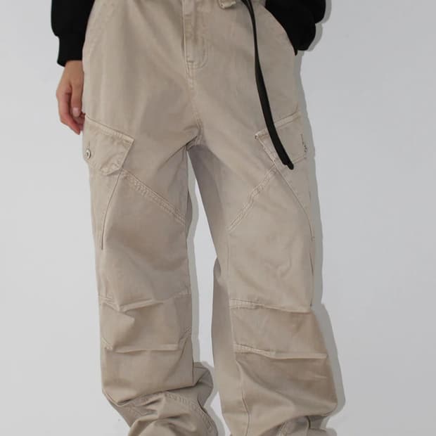 아케 빈티지 베이지 와이드 카고 바지 Legasy S