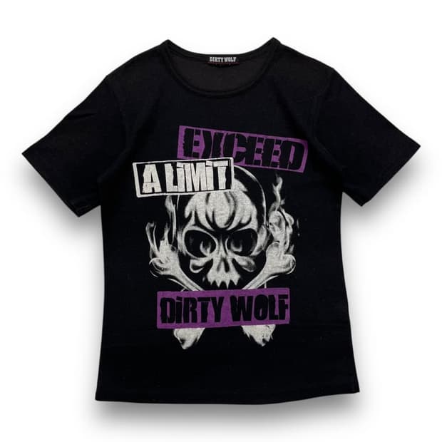펑크 Dirty Wolf 스컬 플레임 아트 다크 반팔 티셔츠