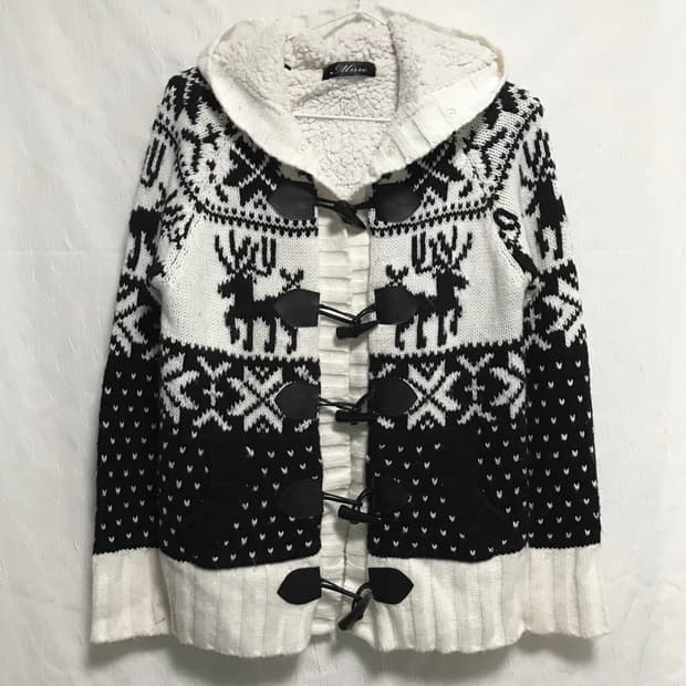 빈티지 니혼진 너드 노르딕 양털 후드 가디건