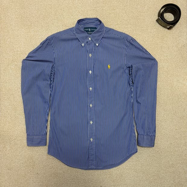 S) 폴로 랄프로렌 슬림핏 스트라이프 포플린 셔츠 