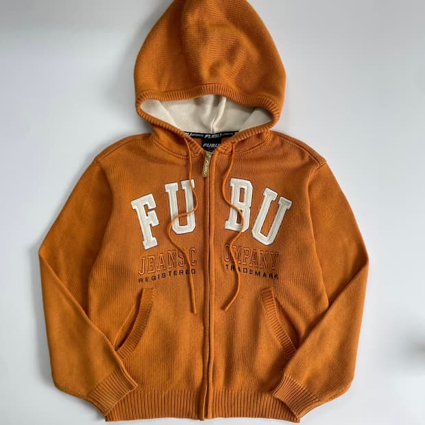 Fubu  푸부 90,s 자수 오렌지 니트 후드집업