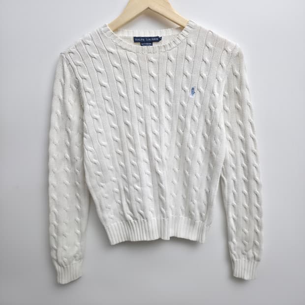 [M] 폴로 랄프로렌 케이블 니트 화이트 베이비 블루 포니