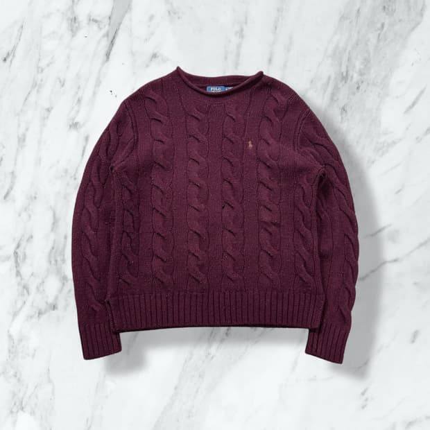 폴로 랄프로렌 메리노 울 버건디 니트 