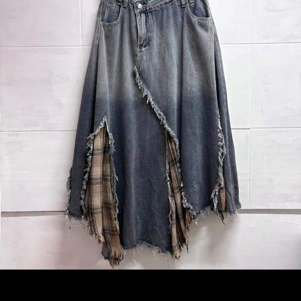 (마지막특가) 일본빈티지 데님 패치웍 데미지 그런지 히피 롱스커트