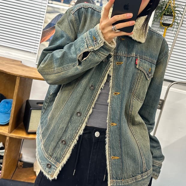 100)리바이스 웨스턴 쉐르파 펑크 y2k 애쉬카키