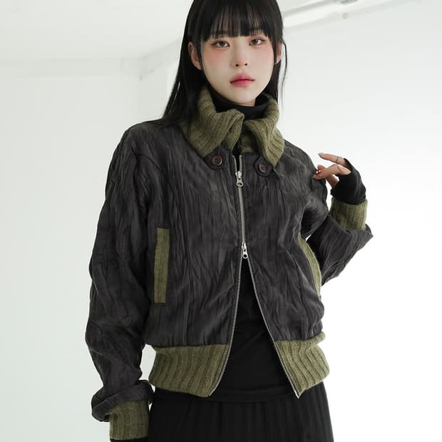 바이너리원 누빔 르센 투웨이 링클점퍼 카키