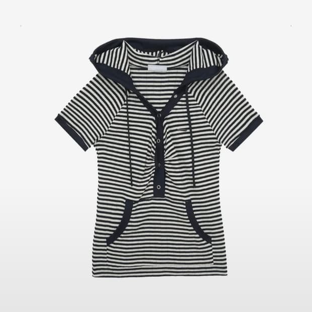 허그유어스킨 스트라이프 반팔 후드 블랙