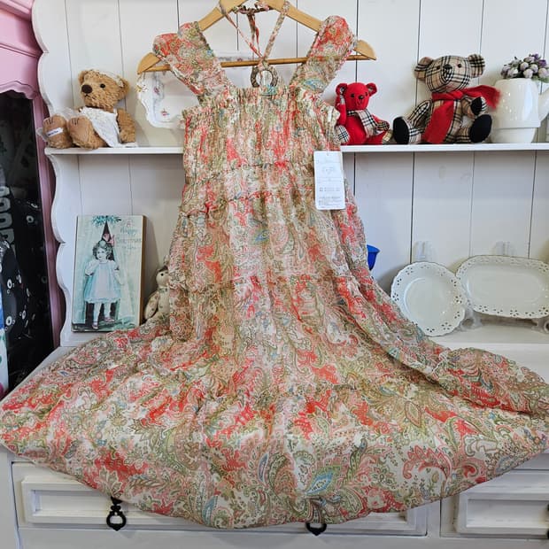 페이즐리 쉬폰 티어드 원피스