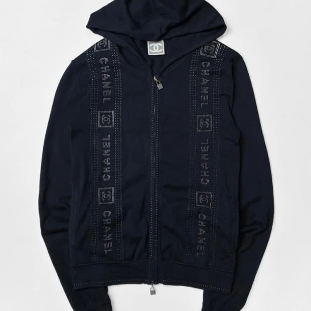 샤넬 코튼 시그니처 패턴 풀집 후드집업 PN5724