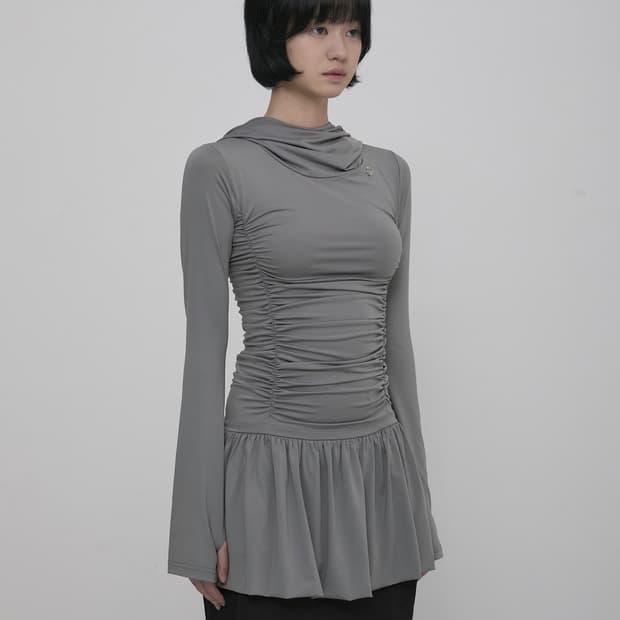 플레어업 Hooded High Neck Long Dress 그레이