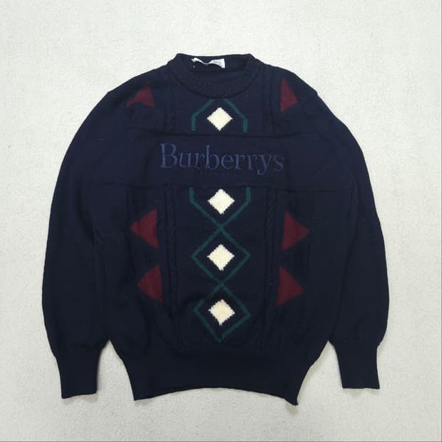 90s 버버리 아가일 메리노울 니트