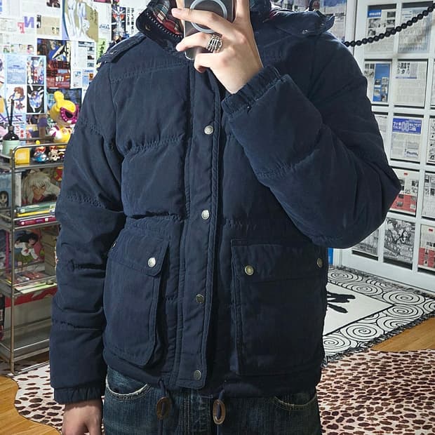 아베크롬비 스웨이드 네이비 덕다운 패딩 점퍼