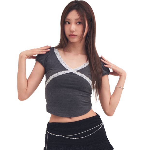 포어링 백 리본 퍼프 티 차콜 m