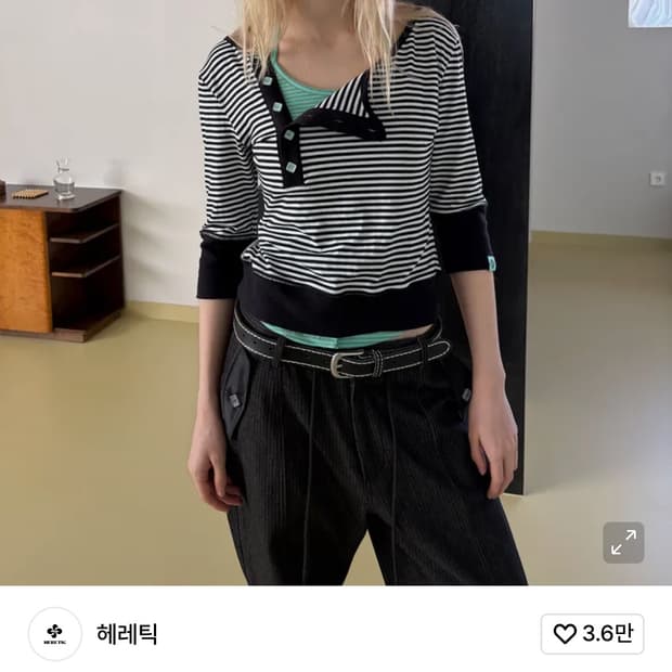 헤레틱 BUTTON STRIPE ASYM HENLEY T-SHIRT / 