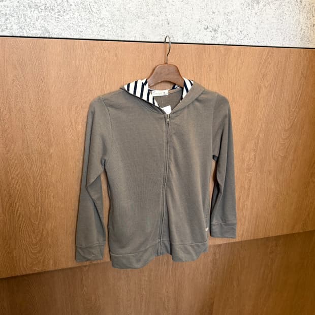 빈티지 롱슬리브 후드 집업 스트라이프 배색 후드 디테일 브라운 k29