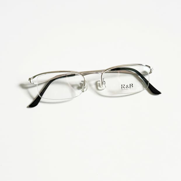 R&B EYEWEAR 실버 메탈 반무테 스퀘어 빈티지 안경