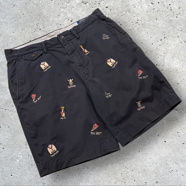 [34] 폴로 랄프로렌 멀티 자수 반바지 네이비 C321