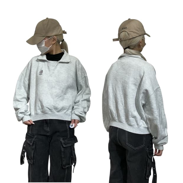 빈티지 그레이 크롭 맨투맨 오버핏 카라티 F