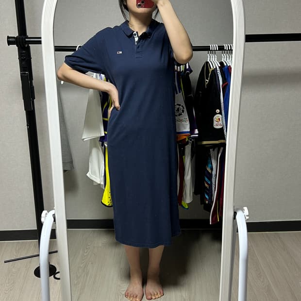 타미힐피거 네이비 카라 롱 원피스