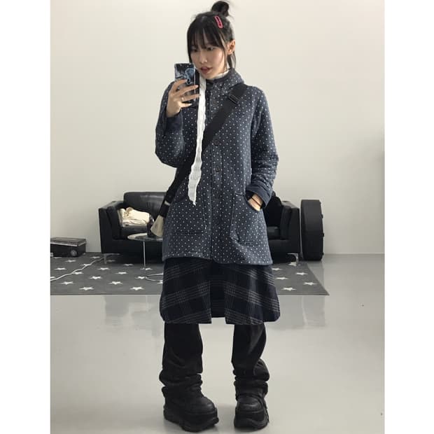 Jpn Navy Dotted Mini Coats