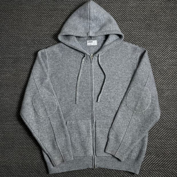 LOGAN 엘보 패치 니트 후드 집업 그레이o 4791