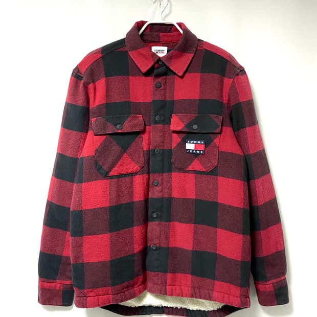타미진스 남성 루즈핏 뽀글이 안감 셰르파 플란넬 체크 셔츠 자켓 _ 레드