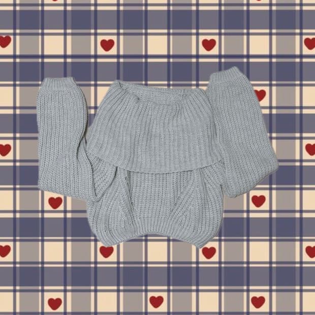 빈티지 멜란지 오프숄더 크롭 니트