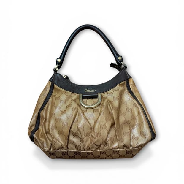 Gucci GG 크리스탈 코티드 캔버스 금장 호보 토트백