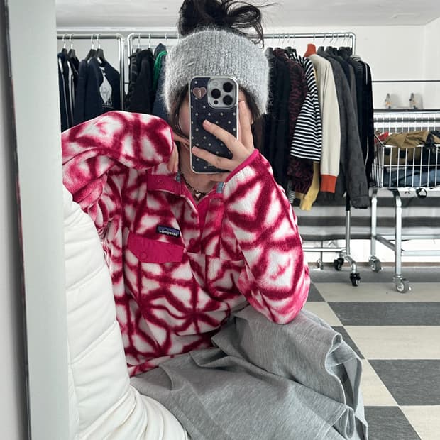 파타고니아 신칠라 핫핑크 패턴 스냅 플리스 