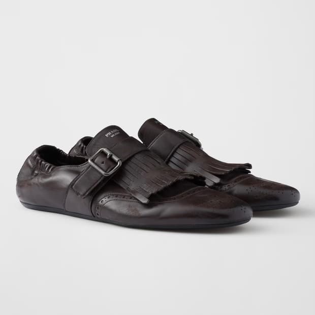 프라다 PRADA 셔플 프린지 몽크 스트랩 슈즈