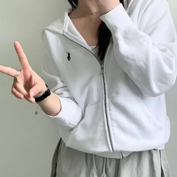 폴로 화이트 후드집업s