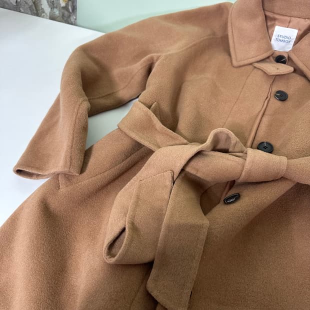 우먼OS 스튜디오톰보이 베이지 루즈핏 로브 핸드메이드 울코트