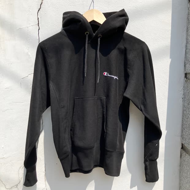 Champion 리버스위브 블랙 스몰로고 후드