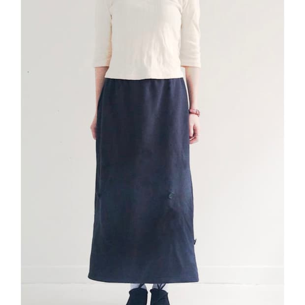 오스하이 4way 버튼 롱 스커트 네이비