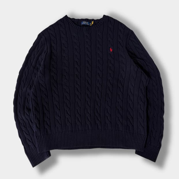 폴로 랄프로렌 신형 QR라벨 딥네이비 코튼 케이블 니트