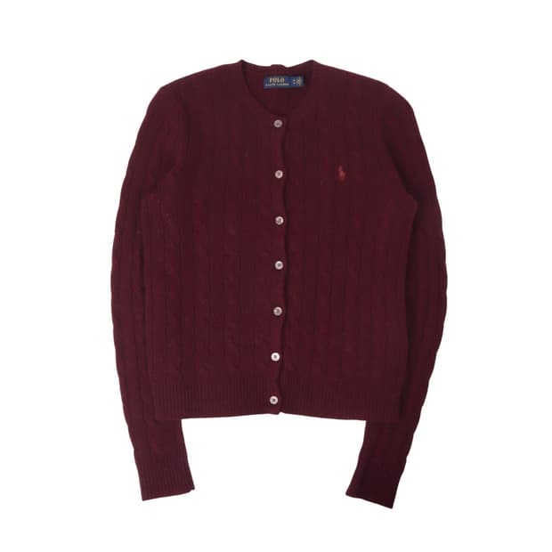 폴로 랄프로렌 딥 버건디 울 캐시미어 케이블니트 가디건