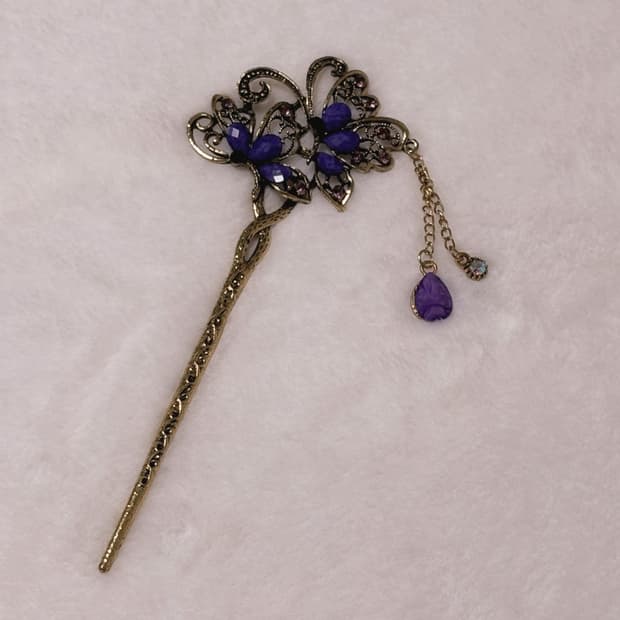 일본 중국풍 레이어드 보라색상 큐빅 디테일 일본 비녀