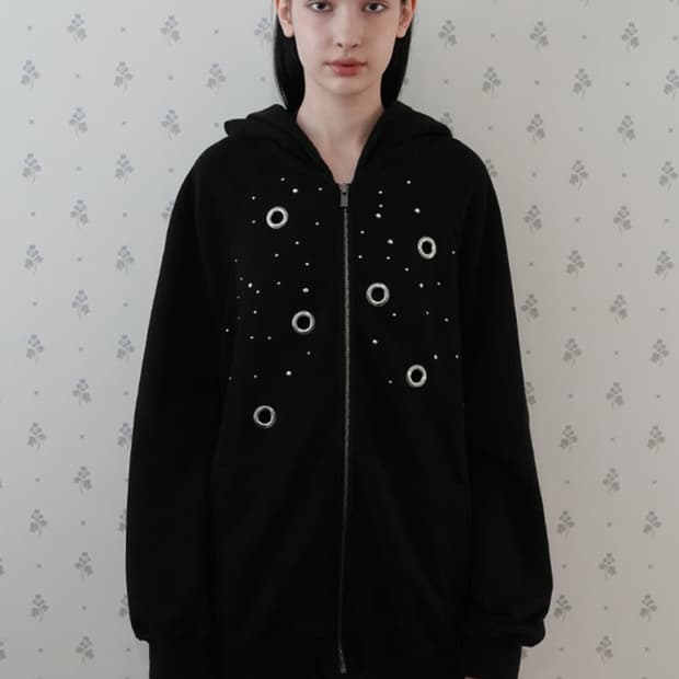 페인츄얼 스터드 써클 링 후드집업 블랙