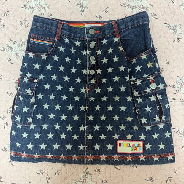 star 도트 패턴 청데님 스커트 vintage