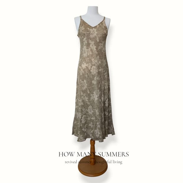 트리아세테이트 슬립 롱 원피스 브라운 플라워