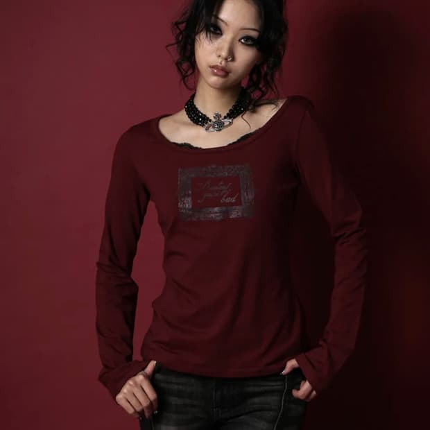 LACE FRAME T-SHIRT #WINE
