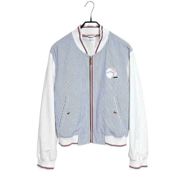 톰브라운 베이스볼 자수 시어서커 블루종 자켓