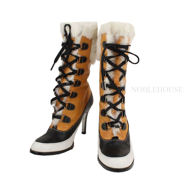 디스퀘어드2 탠저린오렌지 퍼장식 레이스업 미들부츠 38