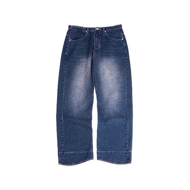 (1회착 택포가격) 머드솔트 워싱 커브드 와이드 데님 팬츠 딥블루 3