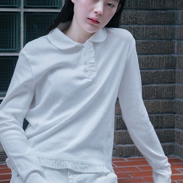 오헤시오 round collar frill long t-shirt 화이트