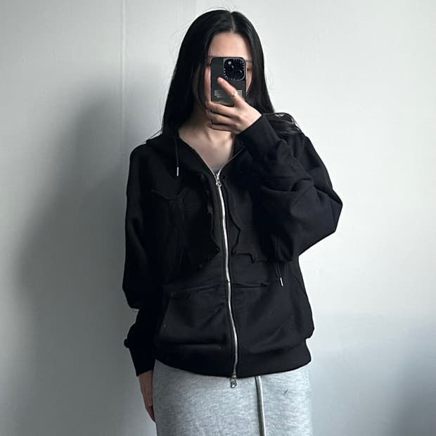 유희 리본 블랙 후드집업