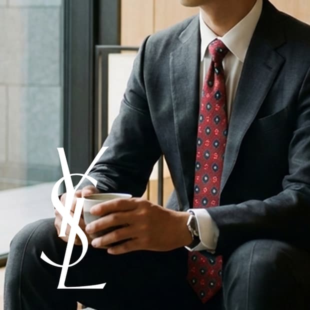 입생로랑 실크 레드 자카드 패턴 넥타이 9.5cm A+등급 K2514
