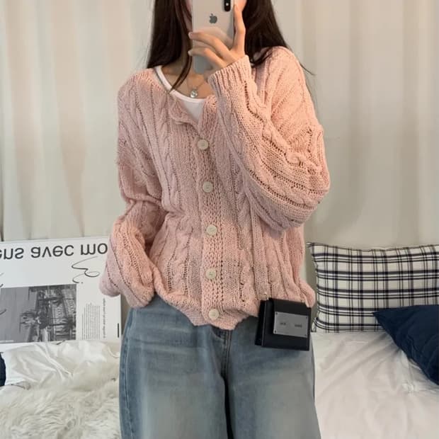 아쿠비클럽 happy two way 가디건 핑크