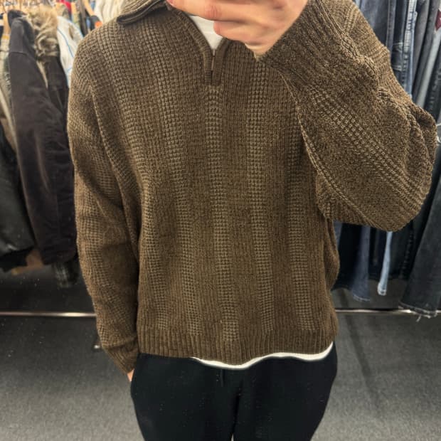 L)SPARIO 빈티지  브라운 니트 하프집업
